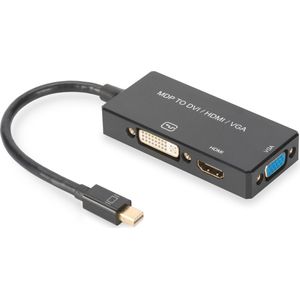 DIGITUS Mini DisplayPort mDP naar DVI-D + HDMI Type A + VGA 4K Ultra HD 60Hz zwart