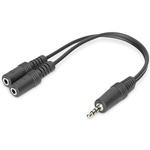 DIGITUS stereo hoofdtelefoonadapter - 2x 3,5mm jack naar 3,5mm jack - microfoonadapter - hoofdtelefoonadapter - 0,2m - zwart - voor smartphones, computers, laptops, gamecontrollers