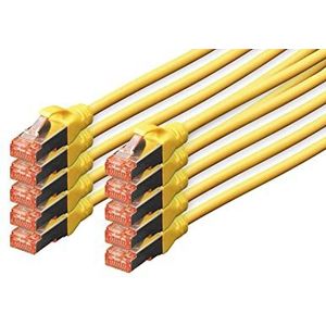 DIGITUS LAN Kabel Cat 6 - 0,5m - 10 Stück - RJ45 Netzwerkkabel - S/FTP Geschirmt - Kompatibel zu Cat 6A & Cat 7 - Gelb