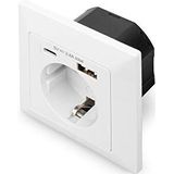DIGITUS - Veiligheidsstekkerstopcontact - USB Type-C™ en USB A - Wit - Voor Binnenshuis