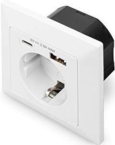 DIGITUS - Veiligheidsstekkerstopcontact - USB Type-C™ en USB A - Wit - Voor Binnenshuis
