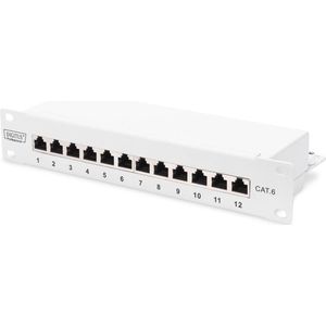 DIGITUS - Cat-6 Patchpaneel - Grijs - 12 Poorten - 10-inch Rack-mount 1HE - Afgeschermd