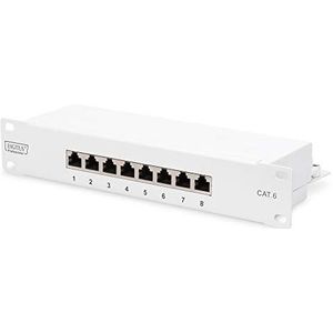 DIGITUS Cat-6 Patchpanel - 8 Ports - RJ45-Buchsen - 10-Zoll Rack-Mount 1HE - LSA Verteilerfeld - Geschirmt - Grau