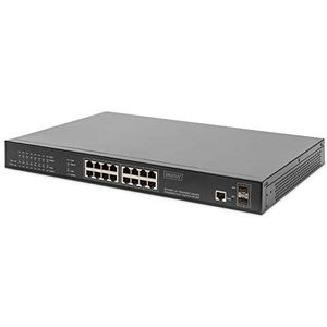 DIGITUS Gigabit Ethernet PoE+ Switch - L2+ Managed - 19 inch - 16 poorten + 2X Uplink SFP - IEEE802.3af/at - zwart