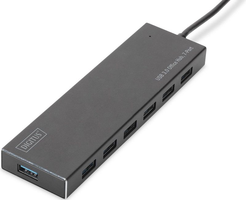 DIGITUS - USB-Hub - 7 USB-A-Poorten - Aluminium - Zwart