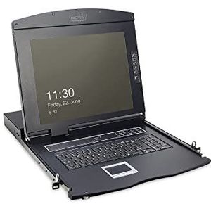 DIGITUS 19 inch KVM-console met 17 inch TFT-display (4:3), Amerikaanse toetsenbord-lay-out, KVM-schakelaar met 16 VGA-poorten, zwart