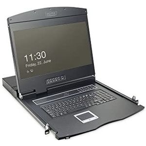 DIGITUS 19"" KVM Konsole mit 19"" TFT Display (16:9), TR-Tastatur-Layout, KVM Switch mit 8 VGA Ports, Schwarz