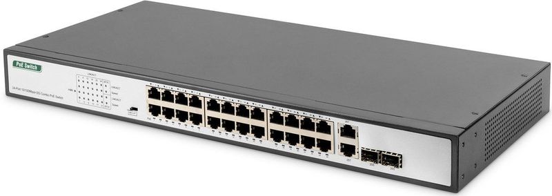 Digitus - 24-poorts Fast Ethernet PoE Schakelaar - Zwart - Netwerkschakelaar
