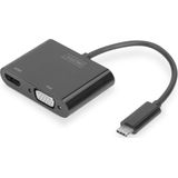 DIGITUS USB Type-C Multiport USB Type-C naar HDMI + VGA, 4K Ultra HD 30Hz, kunststof, zwart