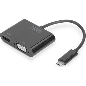 Digitus DA-70858 USB / HDMI / VGA Adapter [1x USB-C stekker - 1x HDMI-bus, VGA-bus] Zwart 0.11 m