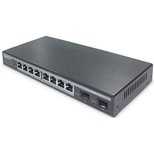 DIGITUS 10-poorts Gigabit Ethernet PoE netwerkswitch - L2 Managed - 8x RJ45-2x SFP-Uplinks - 86W PoE budget - 10/100/1000Mbps - zwart
