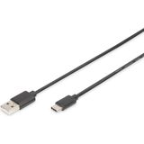Digitus - USB C - USB A Gegevenskabel - 1 m - Zwart - USB 2.0