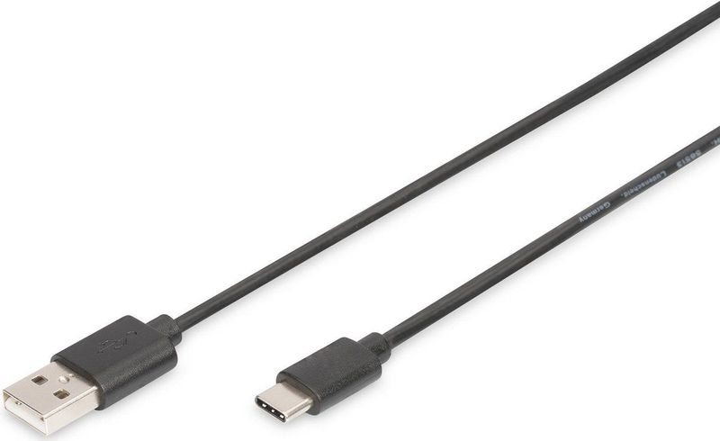 Digitus - USB C - USB A Gegevenskabel - 1 m - Zwart - USB 2.0