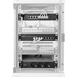 Digitus 10-inch set, 9HE netwerkkast grijs, met ophangplank, meervoudig stopcontact, patchpaneel 8 poorten, gigabit schakelaar, 8 poorten
