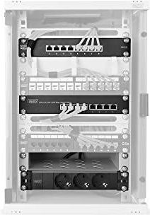 Digitus 10-inch set, 9HE netwerkkast grijs, met ophangplank, meervoudig stopcontact, patchpaneel 8 poorten, gigabit schakelaar, 8 poorten