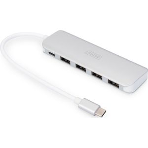 Digitus DA-70242-1 USB 3.2 Gen 1 Hub 4+1 Poorten Snellaadpoort USB-C Aluminium Zilver