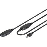Digitus USB-kabel USB 3.2 Gen1 (USB 3.0 / USB 3.1 Gen1) USB-A stekker, USB-A bus 20.00 m Zwart Afgeschermd, Afgeschermd