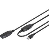 DIGITUS Actieve USB 3.0 verlengkabel - Repeater kabel - USB A male naar USB A female - 20m - 5 Gbit/s - Plug & Play - Hotswap - LED functie-indicator - zwart