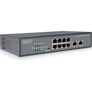 Digitus - 8-poorts Fast Ethernet PoE Schakelaar - Grijs - 10 Havens