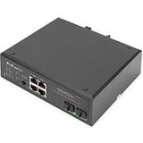 DIGITUS Industr.4-Port Gigabit PoE+ Switch W.2X SFP Uplink IEEE802.3af/at, Dinrail, uitgebreid temp.-bereik