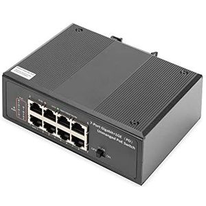 Digitus - Industriële 7xGigabit PoE Schakelaar - Zwart - 7 Poorten - DIN-Rail Montage