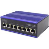 DIGITUS - Gigabit Ethernet Switch - 8 Poorten - DIN Railmontage - Zwart Blauw