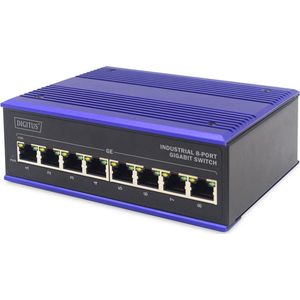DIGITUS - Gigabit Ethernet Switch - 8 Poorten - DIN Railmontage - Zwart Blauw