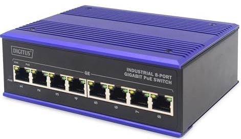 DIGITUS - 8-poorts Gigabit Ethernet Switch - Zwart/Blauw - Metalen Behuizing