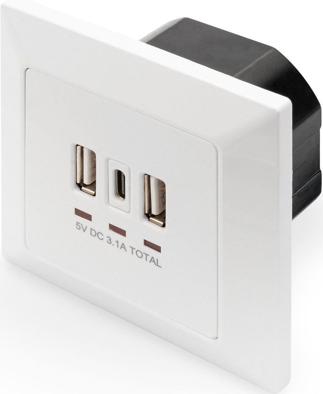 DIGITUS DA-70618 - Inbouw USB-lader - 2x USB-A / 1x USB-C - Zuiver Wit RAL 9003