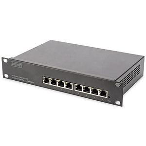 Digitus 10 Inch 8-poorts Gigabit Ethernet Switch, L2+ Managed (8 Havens), Netwerkschakelaar, Zwart