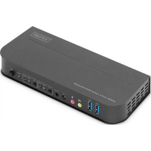 DIGITUS KVM Switch 2 Port 2x DP-1x DP/HDMI 2.0 Out Single Display UHD 4K @60-Hz USB/Audio, 2x USB 3.0, HDCP 2.2