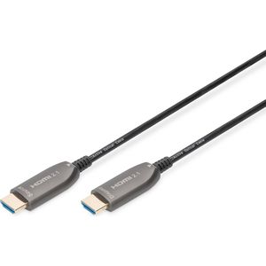 DIGITUS AOC Glasvezel HDMI Hybride Kabel - HDMI 2.1-8k/60Hz - UHD-II - Ethernet Kanaal - HDR eARC HDCP 2.2 - gouden contacten - 15m - zwart
