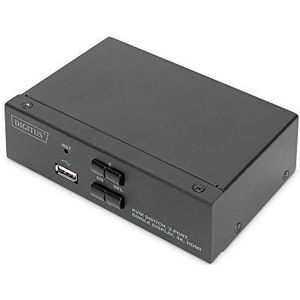 DIGITUS KVM Switch HDM – 2 poorten met één scherm – 2 pc's 1 scherm – 1 x muis, toetsenbord en audio voor 2 computers – UHD 4K @30Hz (3840 x 2160p) – KVM Hot-Key Switch – 1 x USB 2.0 hub – zwart