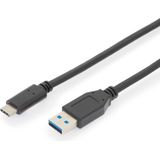 Digitus USB-kabel USB-A stekker, USB-C stekker 1.00 m Zwart DB-300146-010-S
