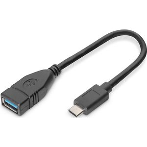 DIGITUS USB 3.2 Gen1 adapterkabel 0,15 m USB C naar USB A (Bu) 5 Gbit/s USB-adapter blister zwart