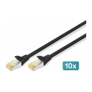 DIGITUS Cat 6A LAN-kabel, 1 m, 10 stuks, RJ45 netwerkkabel, S/FTP, afgeschermd, Cat-6 & Cat-7, zwart