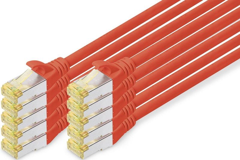 DIGITUS LAN Kabel Cat 6A - 1m - Rood - S/FTP Afgeschermd - RJ45