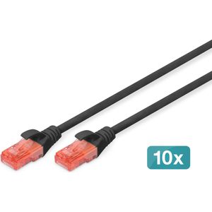 DIGITUS Cat 6-0,5 m LAN-kabel, 10 stuks, RJ45 netwerkkabel, UTP, niet afgeschermd, compatibel met Cat-6A en Cat-5e, zwart
