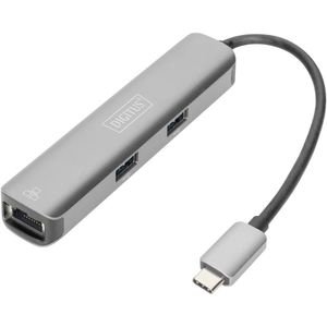 DIGITUS USB-C Multiport Docking Station - 5 Poorten - 1x HDMI (4K@30Hz) - 3x USB 3.0 / USB 2.0 - RJ45 LAN - Grijs