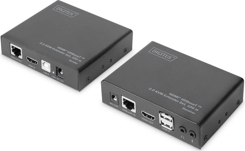 Digitus - HDMI HDBaseT™ 2.0 KVM-extenderset - Zwart