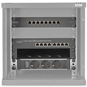 DIGITUS 10-inch set - netwerkkast 6U zwart - plank - stekkerdoos - 8-poorts patchpaneel - 8-poorts Gigabit switch