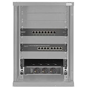 DIGITUS 10 inch set – 9U netwerkkast zwart – plank – stekkerdoos – 8-poorts patchpaneel – gigabit-switch 8 poorten