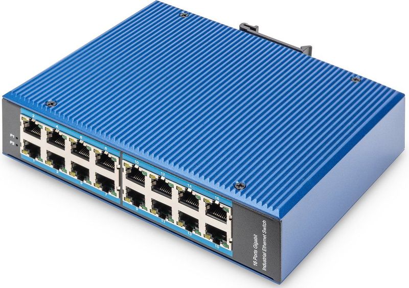 Digitus - Industrial 16-poorts Switch - Gigabit - Blauw - Onbeheerd