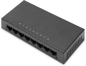 DIGITUS 8-poorts Fast Ethernet Netwerk Switch - Onbeheerd - 8x RJ45 Poorten - 10/100 Mbps - Auto-MDI/MDI-X - Plug & Play - zwart