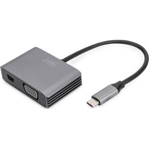 Digitus USB-C™ 4K 2in1 Mini DisplayPort + VGA grafische adapter (Mini DP, VGA, 20 cm), Data + Video Adapter, Grijs