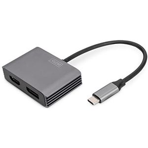 Digitus USB Type-C™ 4K 2in1 DisplayPort + HDMI grafische adapter (DP, HDMI, 20 cm), Data + Video Adapter, Zwart