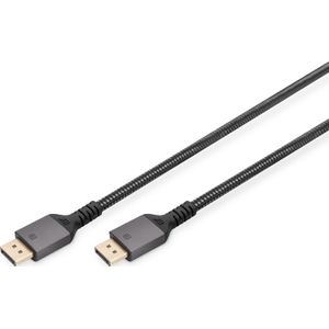 DIGITUS DisplayPort kabel - Displayport 1.4 - UHD-II 8K/60hz - 4k/144Hz - gevlochten kabel - gouden contacten - 2m - compatibel met monitor, gaming grafische kaart - zwart