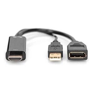 Digitus AK-330101-002-S HDMI-kabel DisplayPort / HDMI / USB Aansluitkabel DisplayPort-bus, HDMI-A-stekker, USB-A stekke