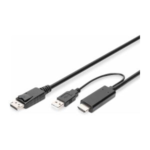 Digitus AK-330111-020-S video kabel adapter 2 m HDMI Type A (Standaard) DisplayPort + USB Type-A Zwart