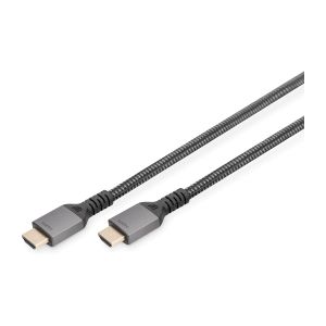 DIGITUS HDMI 2.1 aansluitkabel UHD-II 8k/60Hz vergulde contacten gevlochten kabel 3m zwart/zilver